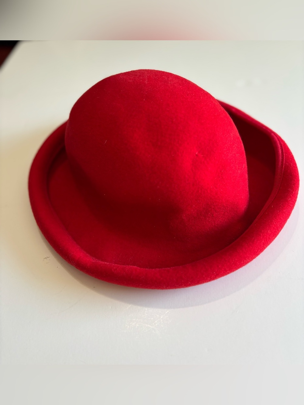 Vintage Miss Bierner Red Bowler Hat 100% Wool